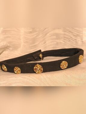 NWT Black Suede Leather Hatband, Gold Conchos With Rhinestones Handcrafted USA